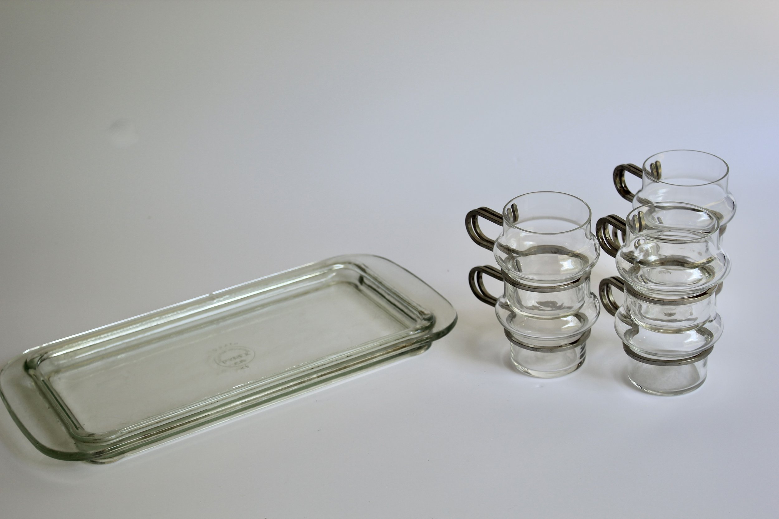 Orrefors Sweden Espresso Glasses with metal handle