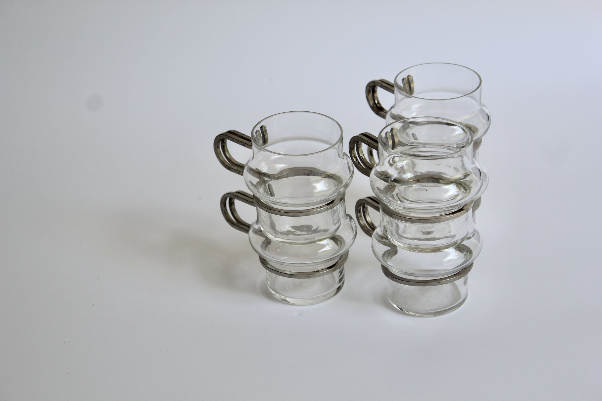 Orrefors Sweden Espresso Glasses with metal handle