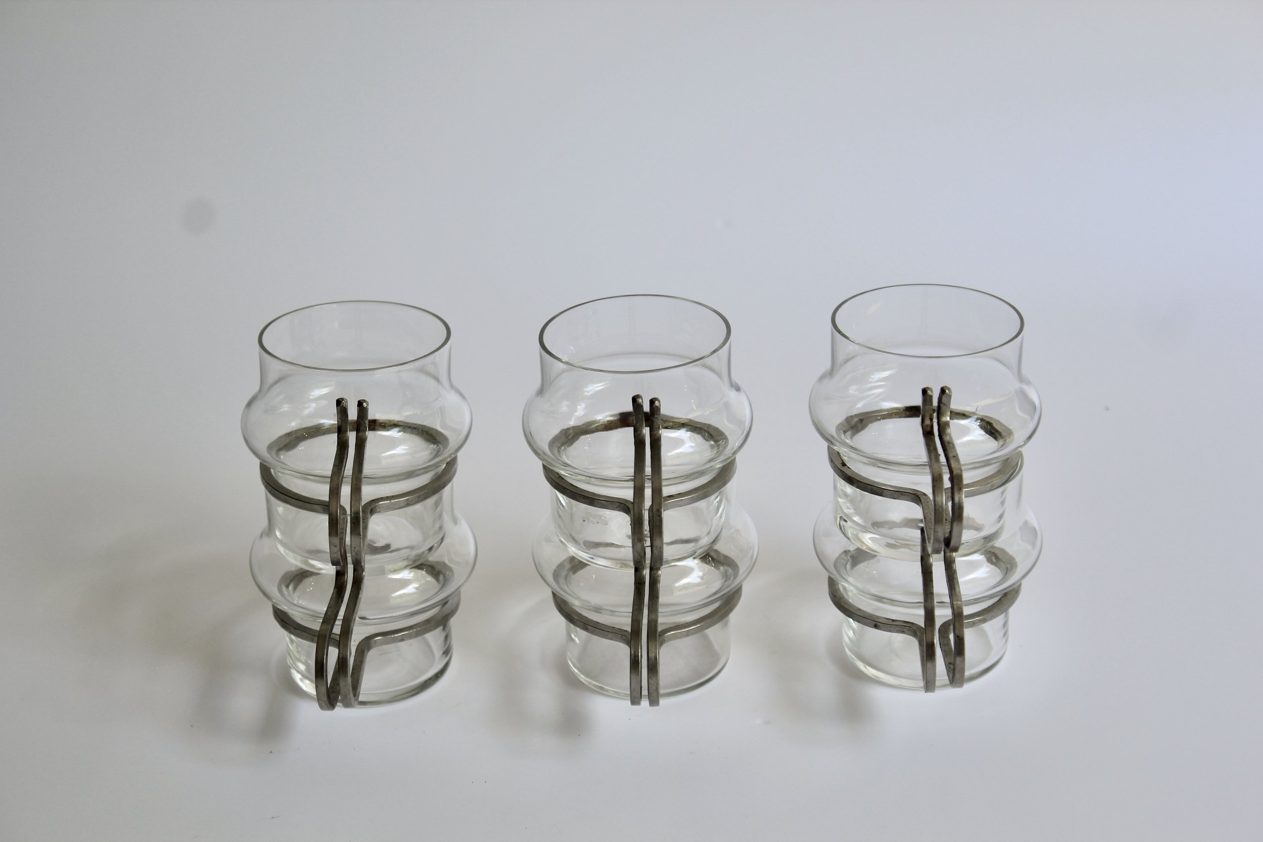 Orrefors Sweden Espresso Glasses with metal handle