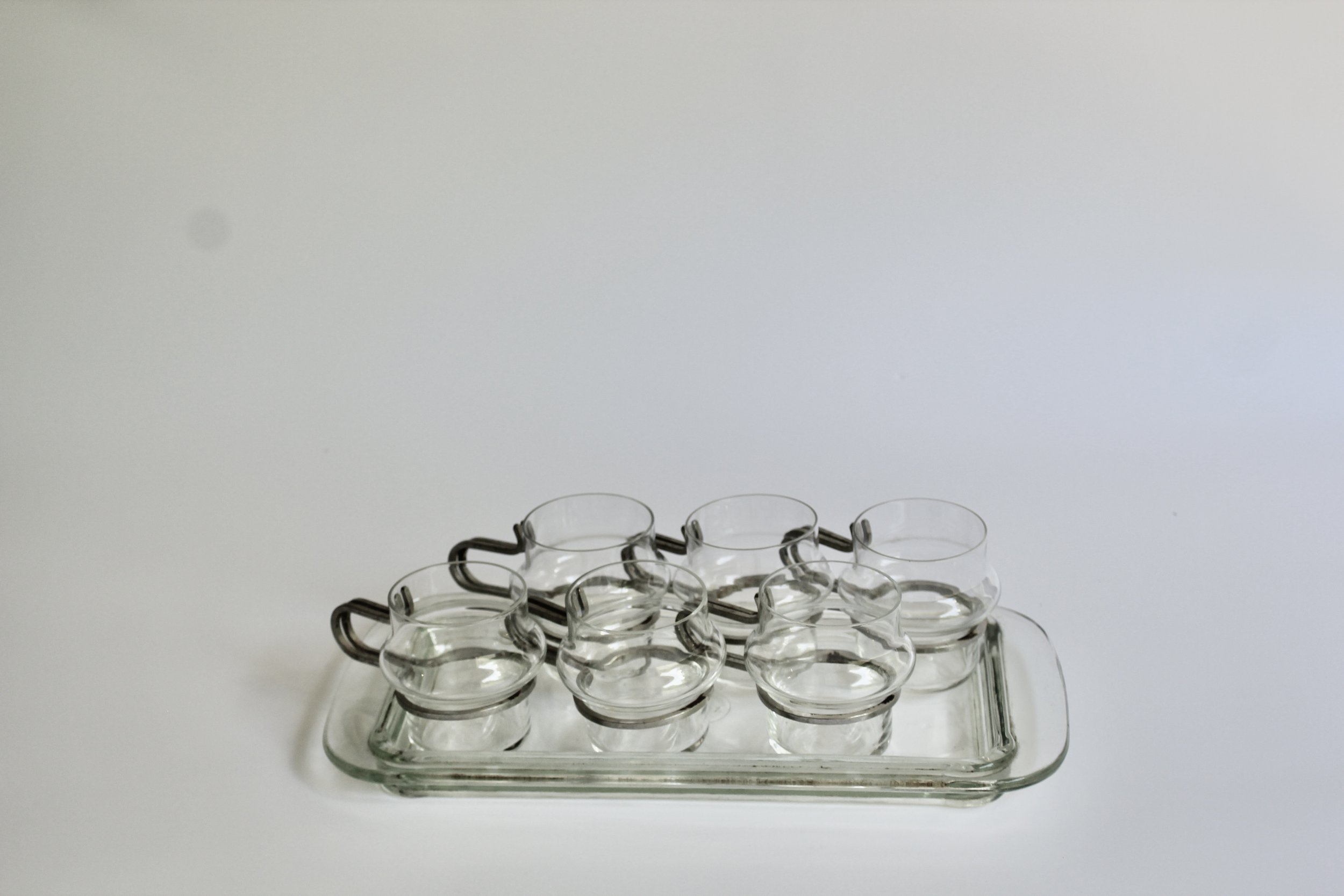 Orrefors Sweden Espresso Glasses with metal handle