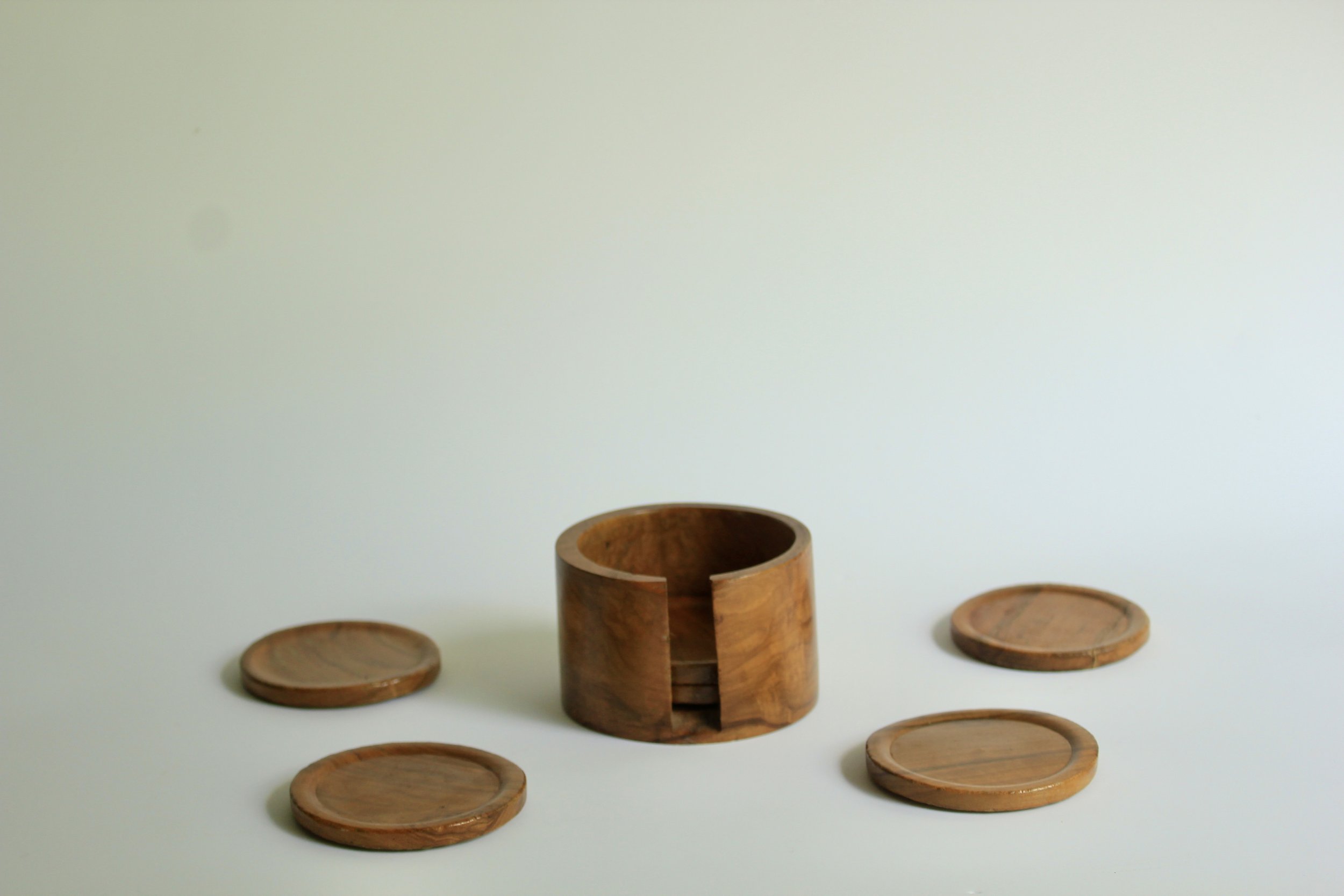 Hand-Carved Wooden Stackable Coasters – Set of 6