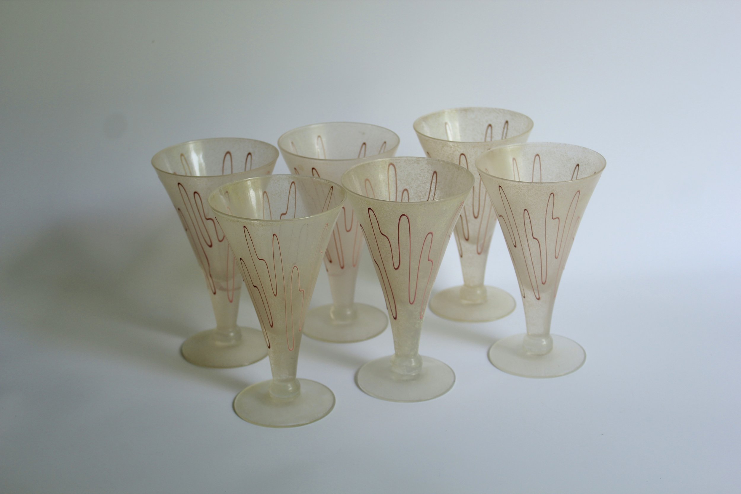 Mid-Century Pink Swirl Frosted Cocktail Glasses – Set of 5