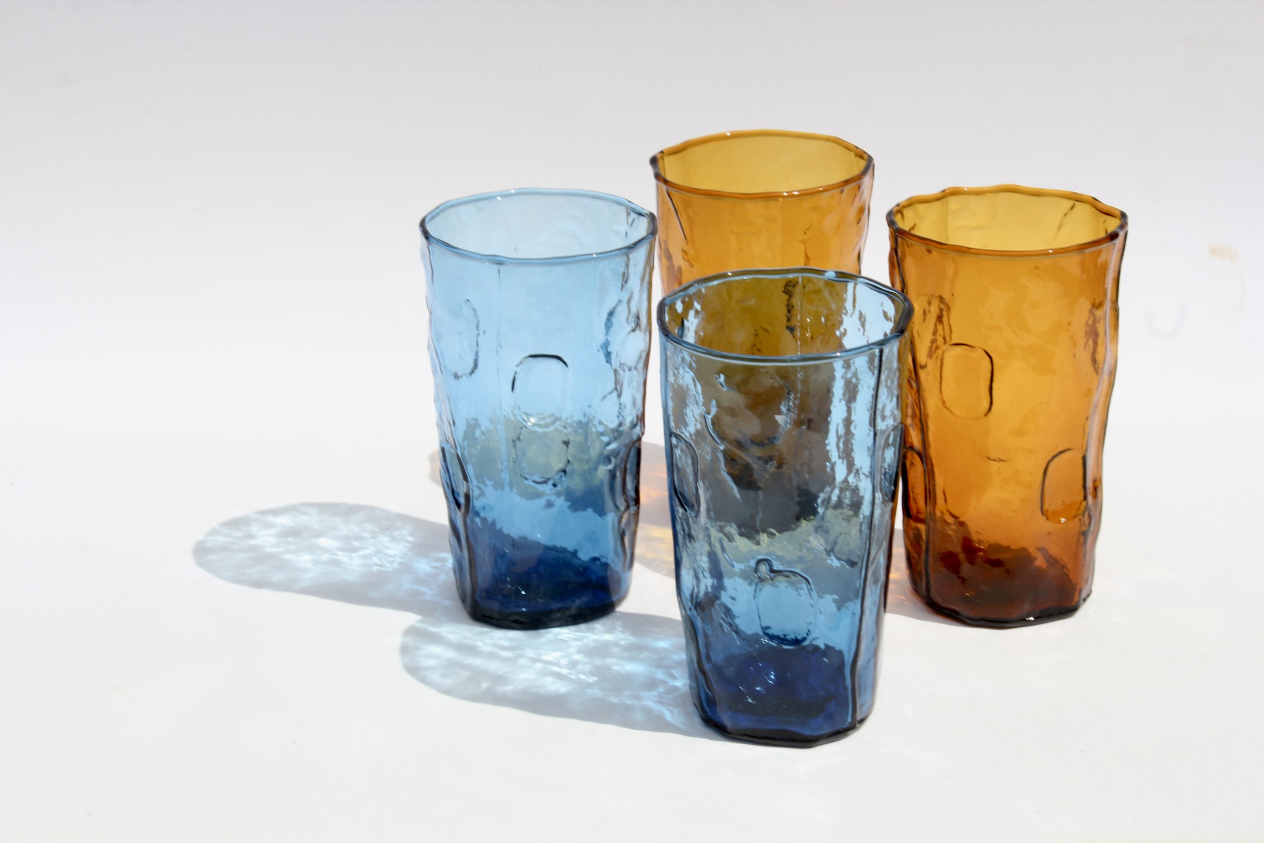 Colored Glass Mid Century Thumbprint Tumblers