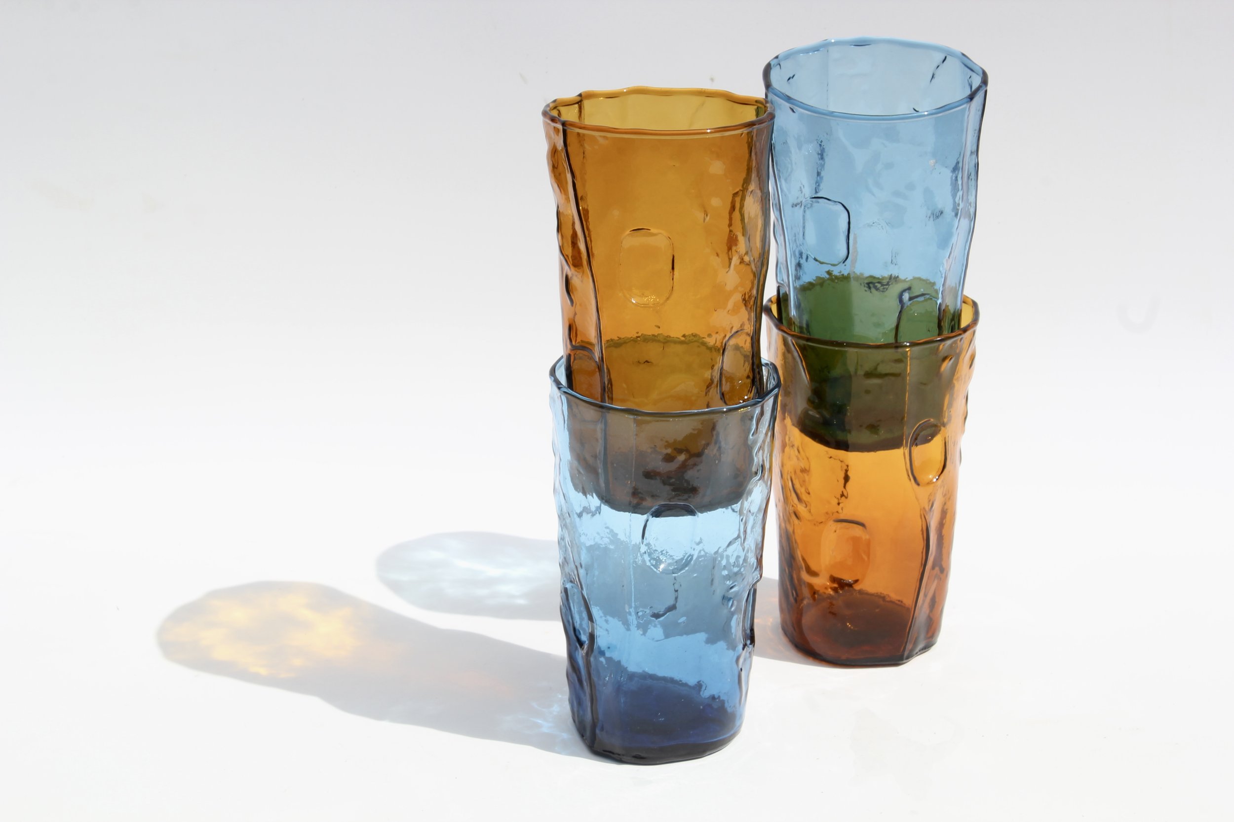 Colored Glass Mid Century Thumbprint Tumblers