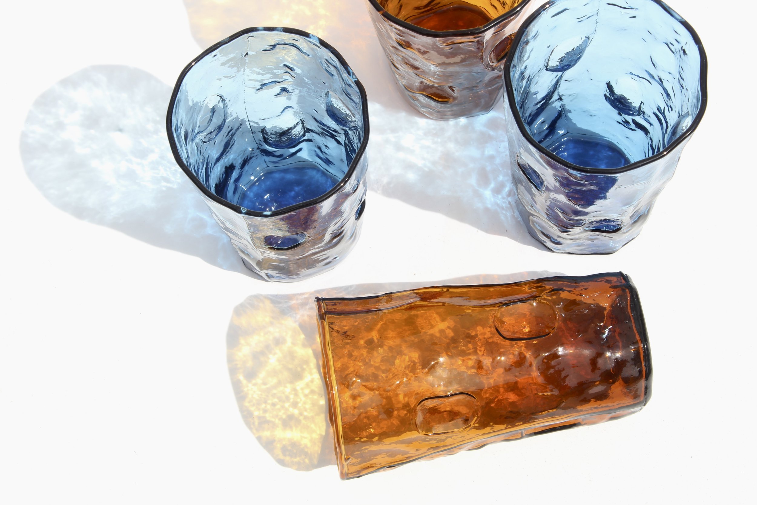 Colored Glass Mid Century Thumbprint Tumblers