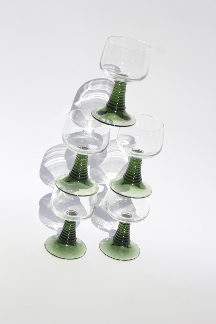 Vintage Luminarc France Ribbed Green Stem Glasses – Set of 6 (1970s)