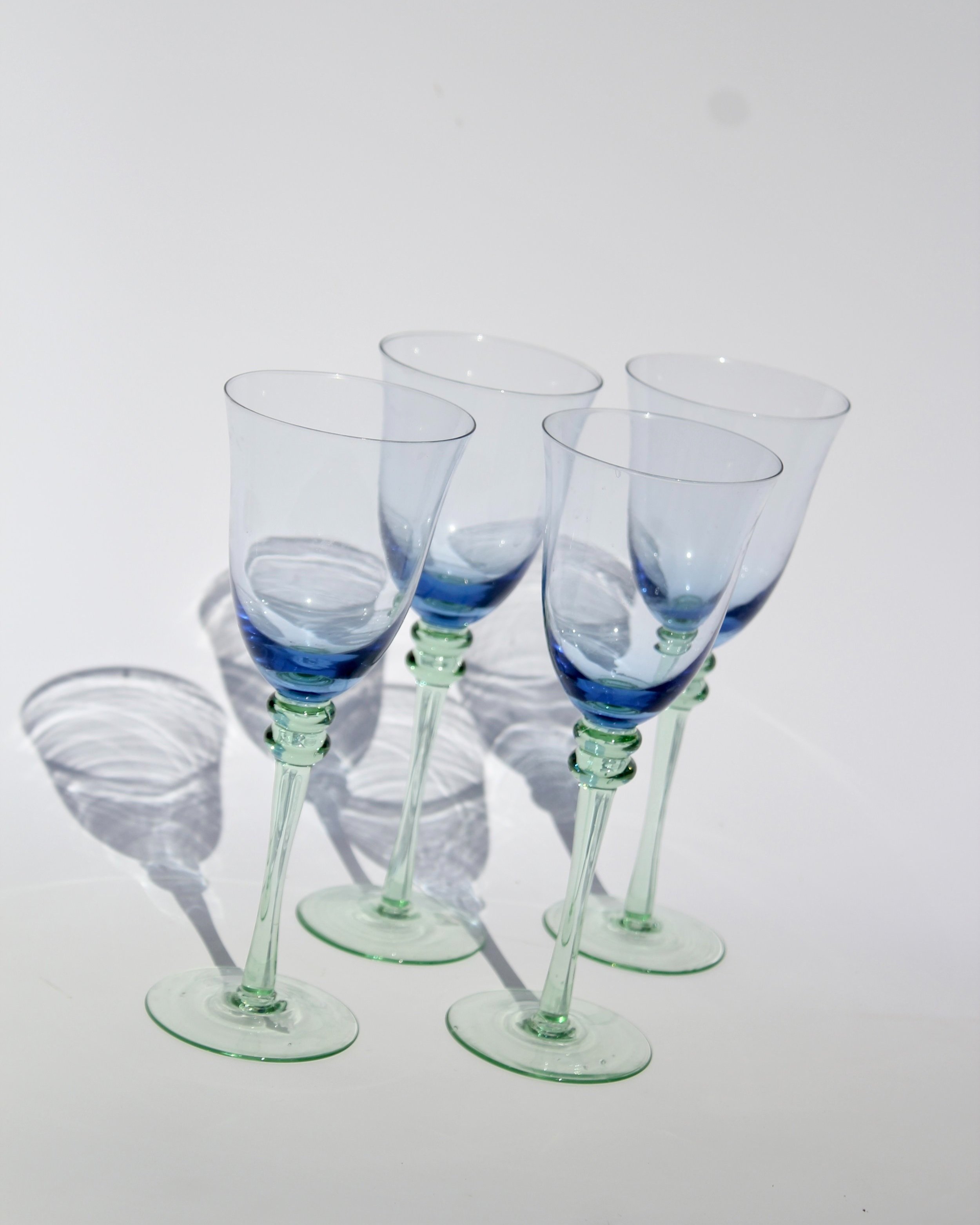 Set of 4 Vintage Colored Tulip Stemmed Glasses – Handblown Crystal