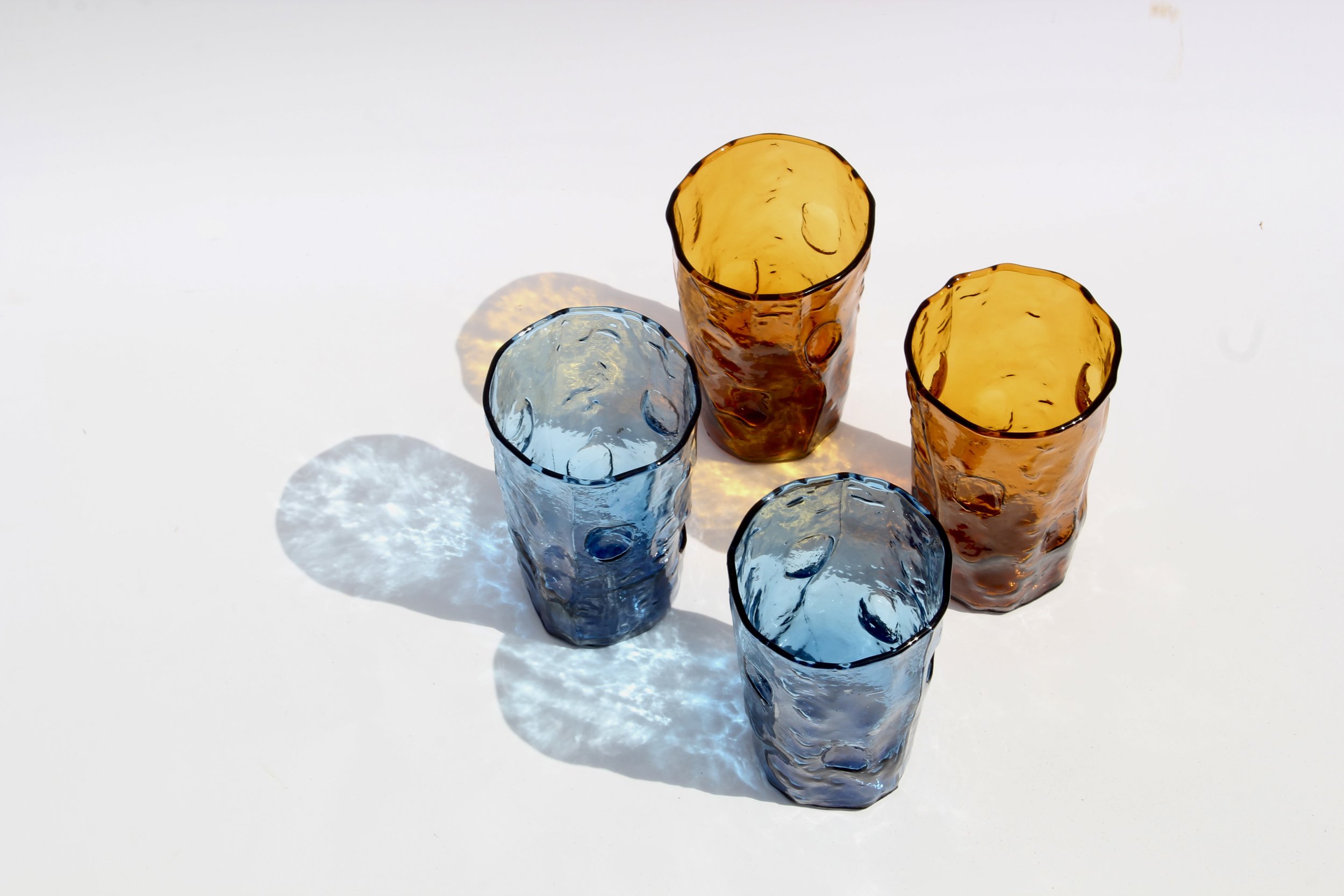 Colored Glass Mid Century Thumbprint Tumblers