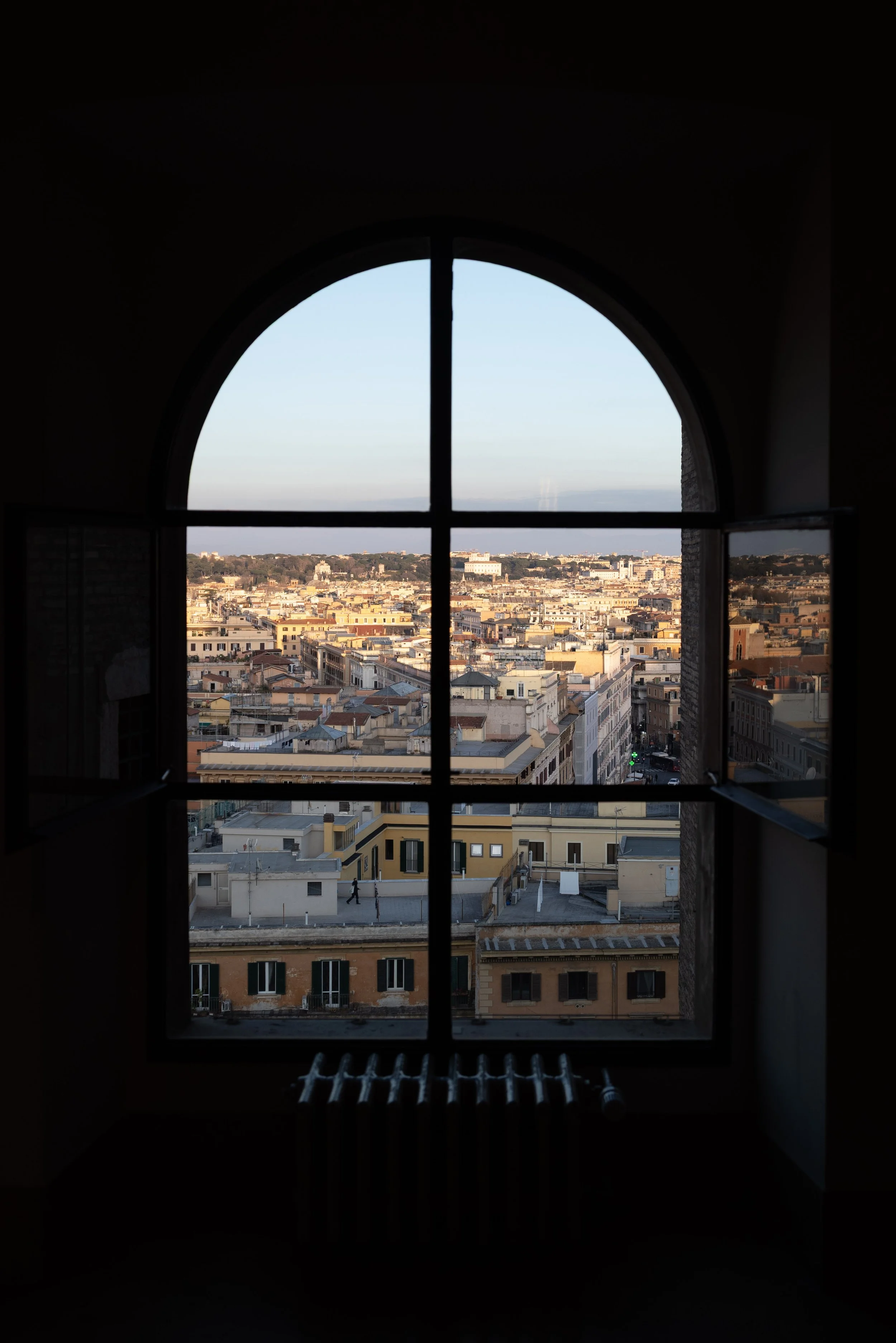 This photo was taken in the Vatican Museum at sunset.