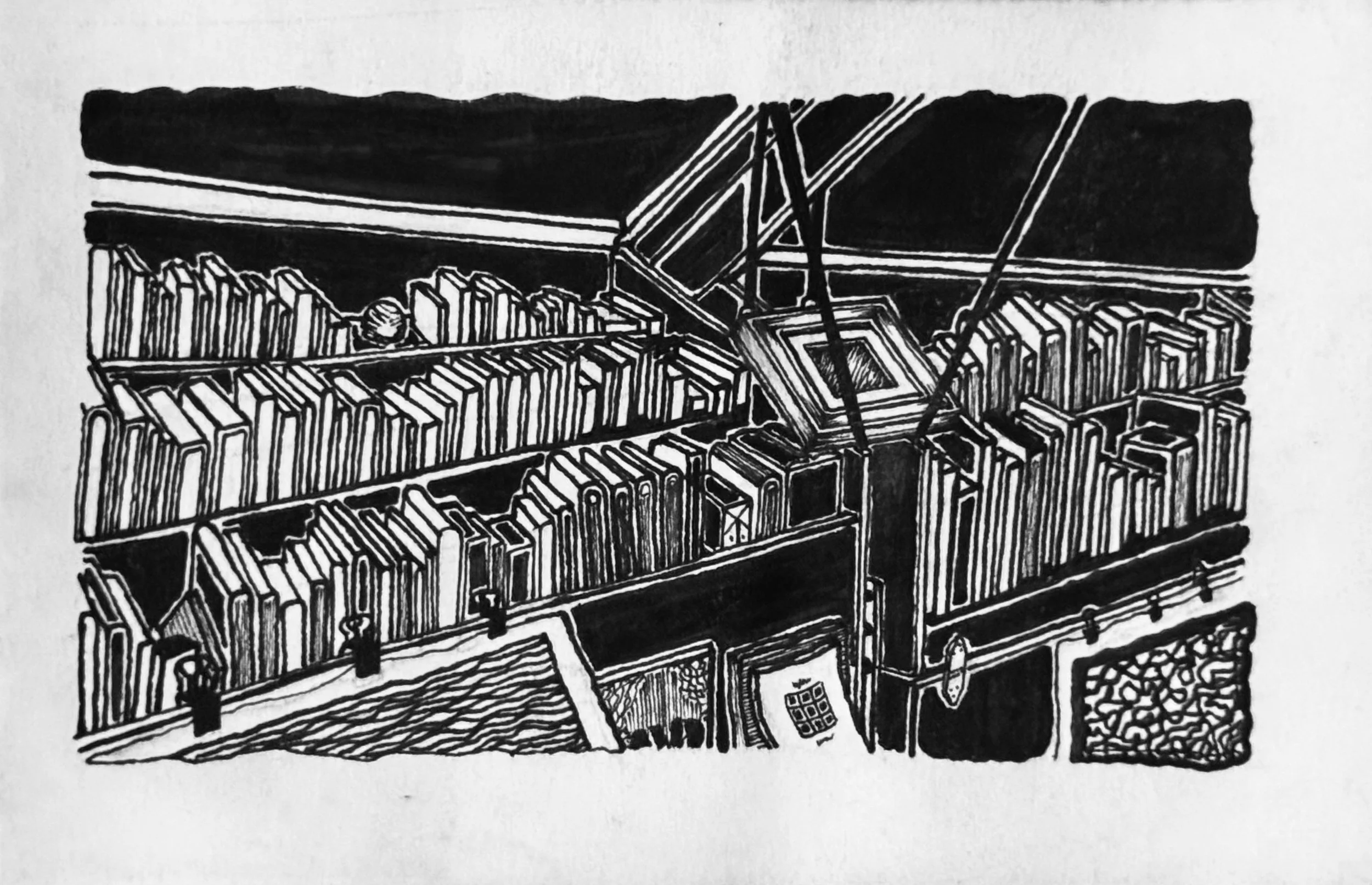 A book vendor at a flea market showing their wears.