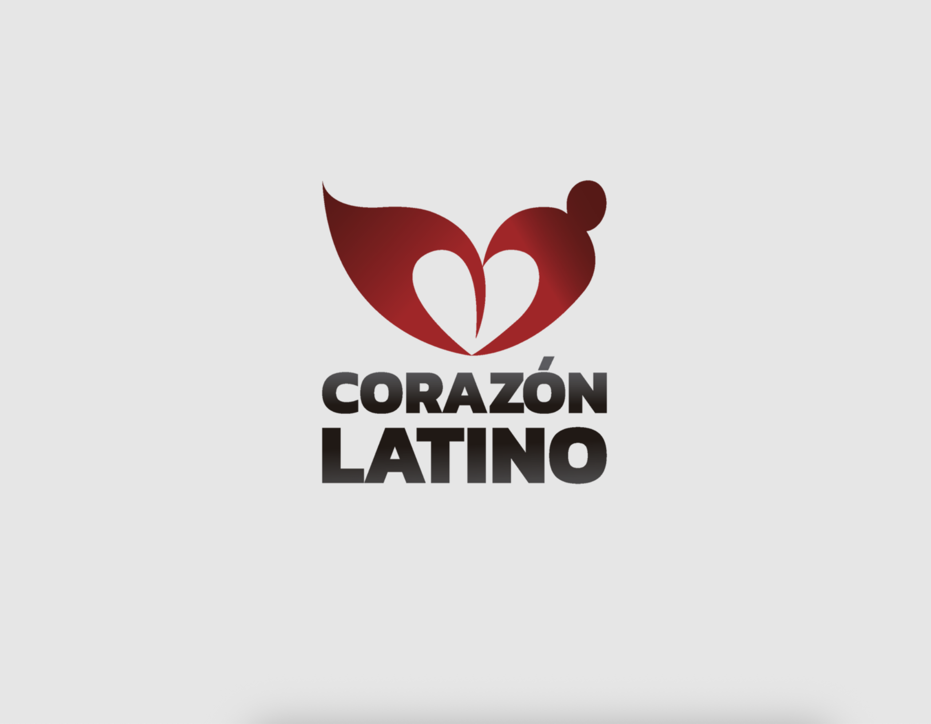 A logo with a stylized heart shape, incorporating an abstract figure and a leaf in red and dark shades. Below, the text reads 'CORAZÓN LATINO' in bold black letters.