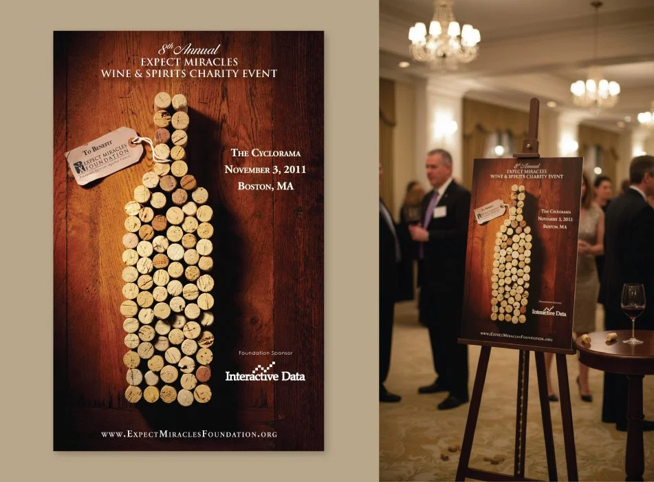 Program cover and signage for a wine event.