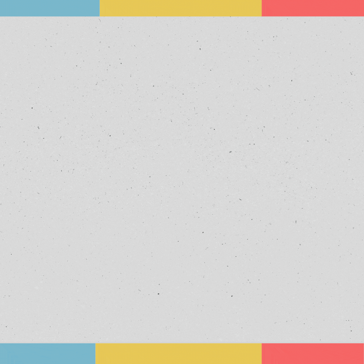 Empty gray background with colorful borders on top and bottom, featuring blocks of blue, yellow, and red.