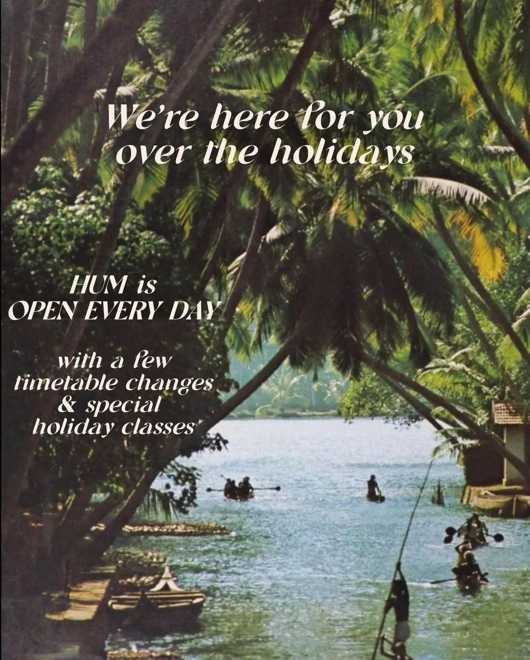 WE&rsquo;RE OPEN EVERY DAY THESE HOLIDAYS ✨
&nbsp;
When life feels busiest, creating even a little space for yourself matters most.
&nbsp;
This holiday season, we&rsquo;re here for you, open every single day.
 You&rsquo;ll always have somewhere to be