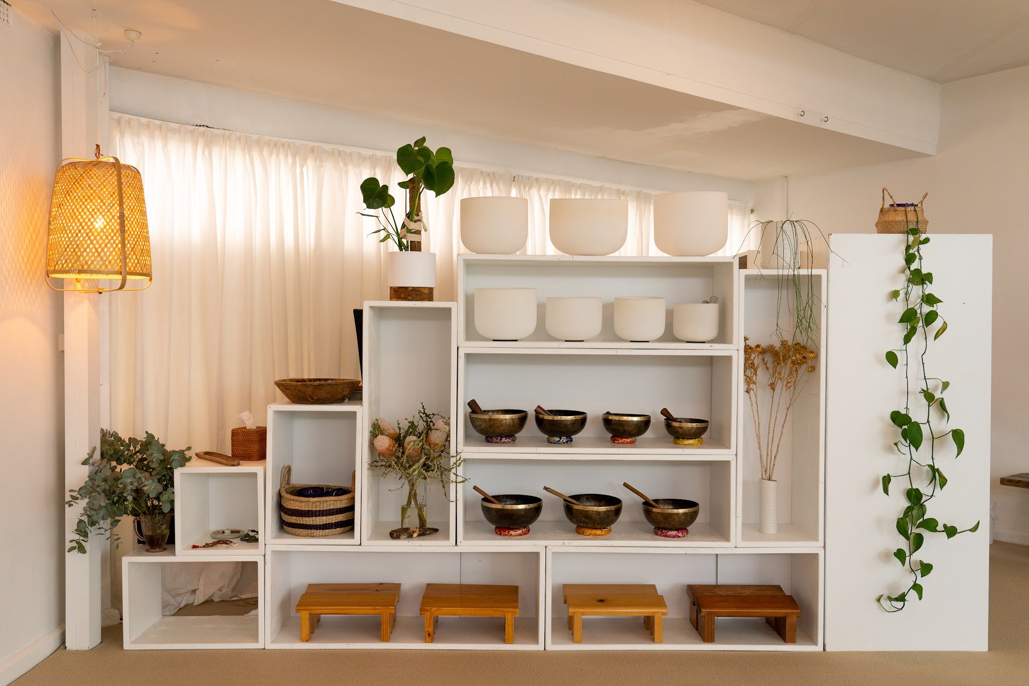 HUM Studio Dee Why in the Northern Beaches, sound bowls and meditation stools for yoga classes