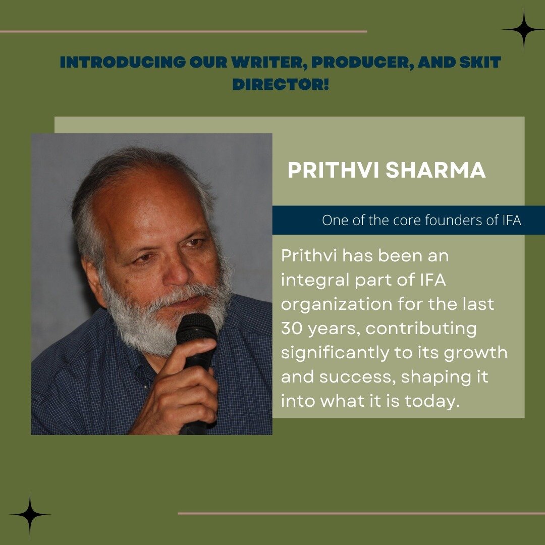 🎭📝🎬Meet our amazingly skilled skit director, writer and producer, Prithvi, a profound core founding member of IFA since 1993, whose passion for storytelling has only grown and swelled since his childhood. With a remarkable talent for directing, Pr