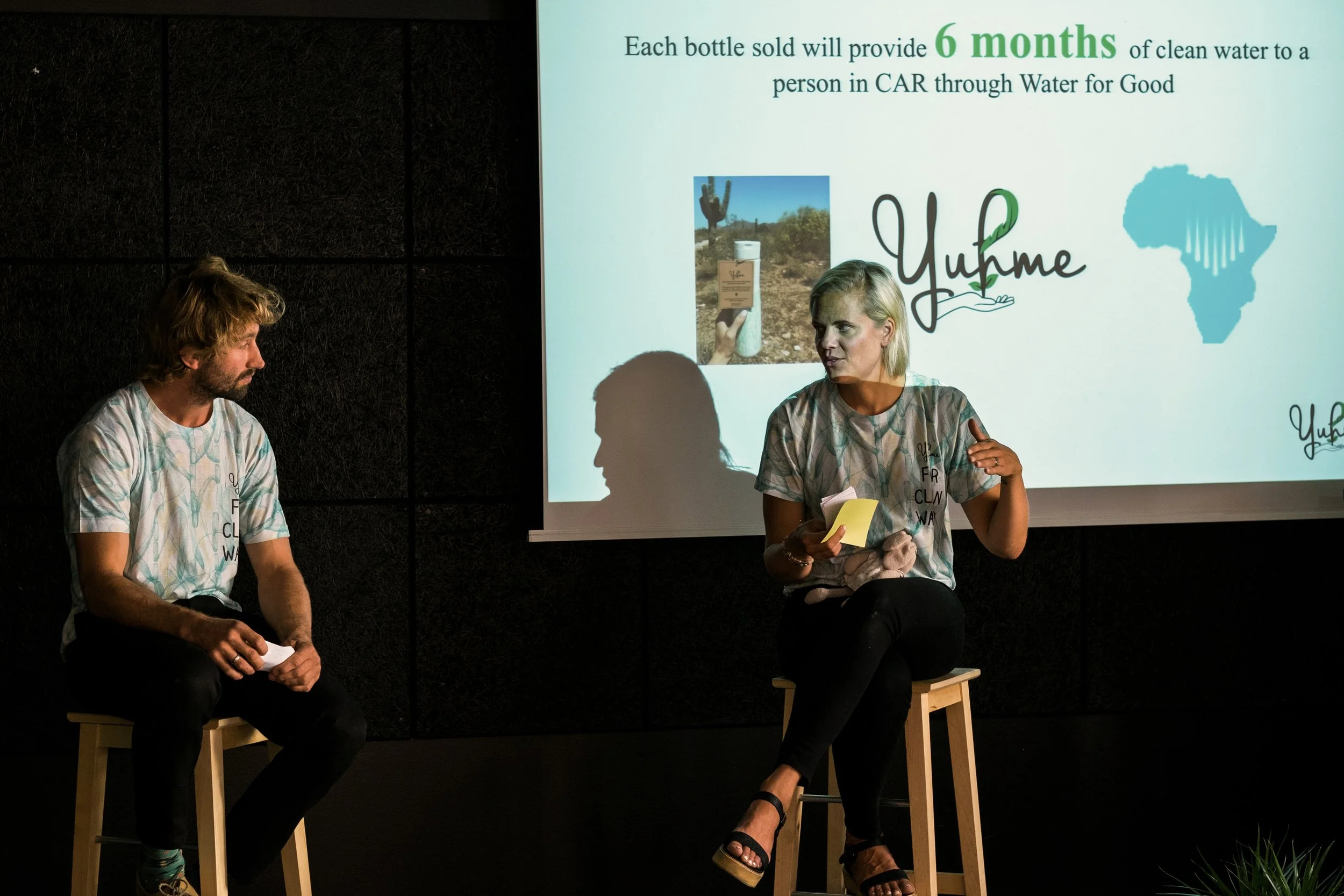 Alexandra Nash and Alexander Nash during a speech in Stockholm about the journey of creating Yuhme. 