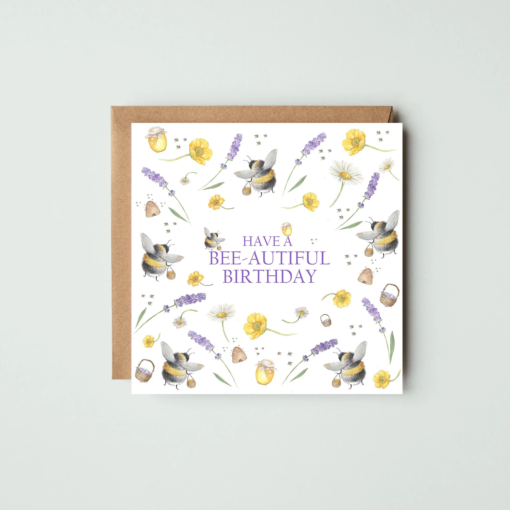 Lavender Bee Birthday Card