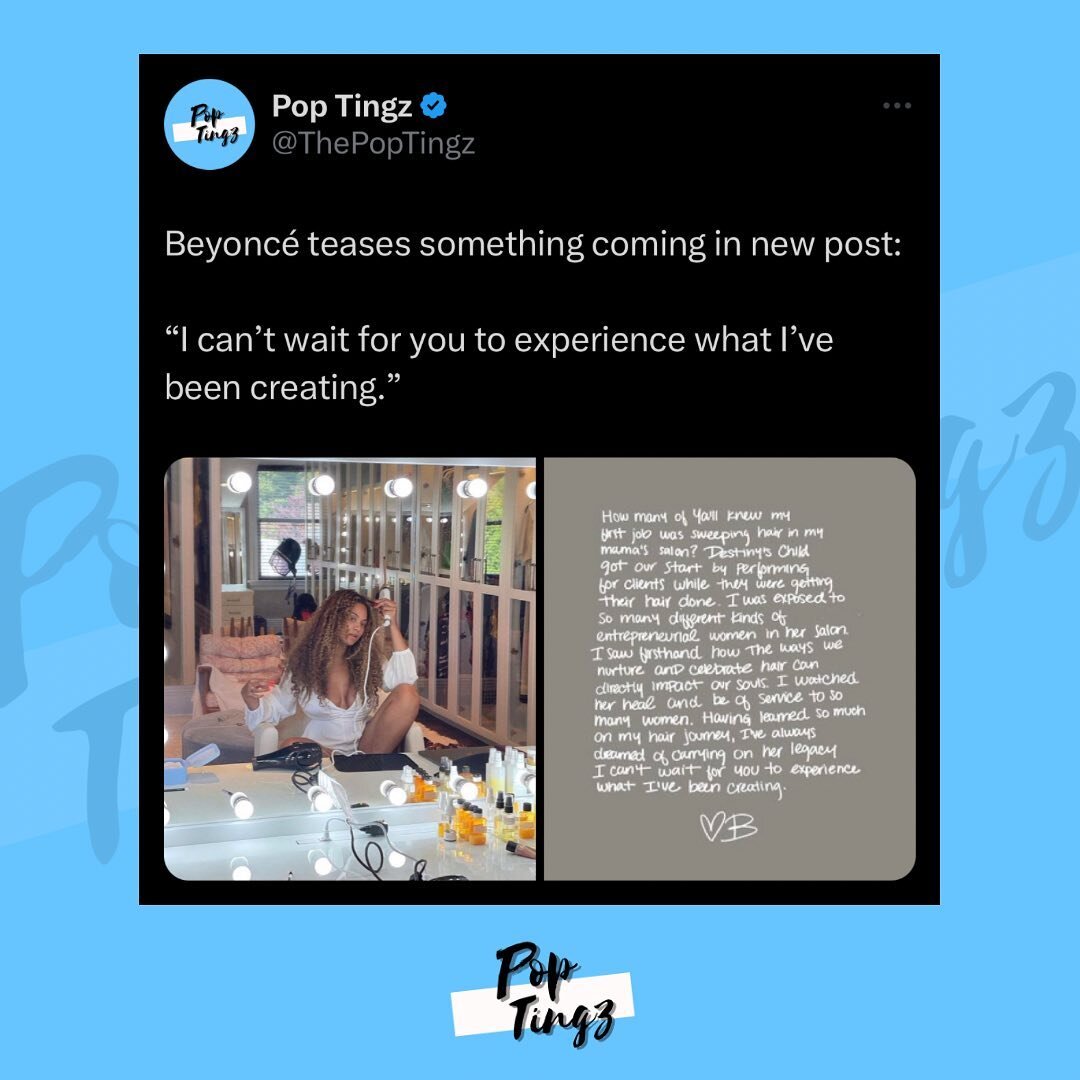 Beyonc&eacute; teases something coming in new post: 

&ldquo;I can&rsquo;t wait for you to experience what I&rsquo;ve been creating.&rdquo;