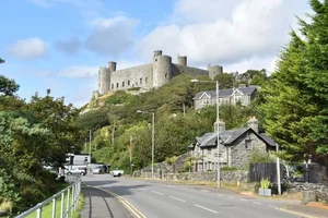 Harlech Castle above the coast in Wales