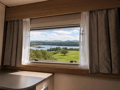 View of the Menai Strait from inside the Swift Voyager 494 motorhome
