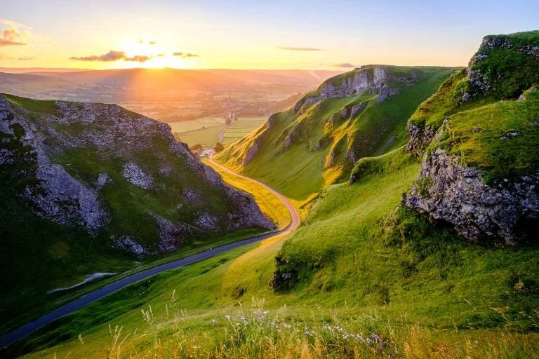 Winnats Pass limestone gorge scenic drive in the Peak District