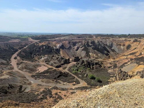 Colourful copper mining landscape at Parys Mountain on Anglesey