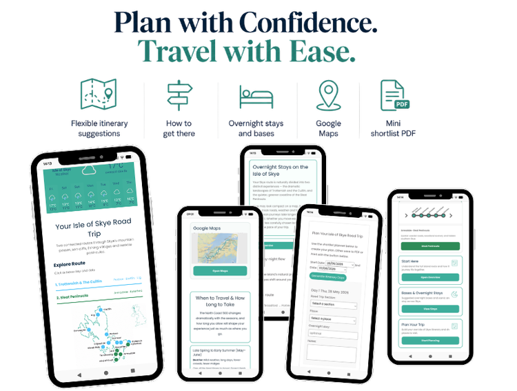 Isle of Skye digital road trip guide planning screen shown on mobile