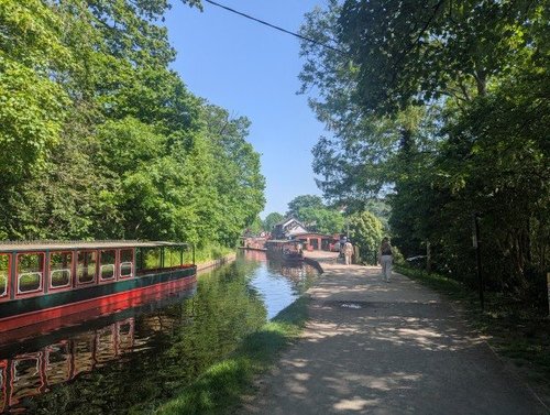 Busy Bank Holiday scene beside the River Dee in Llangollen