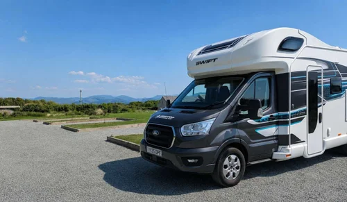 Motorhome pitch at Carreg Y Fran Aire in Gwalchmai with views towards Yr Wyddfa