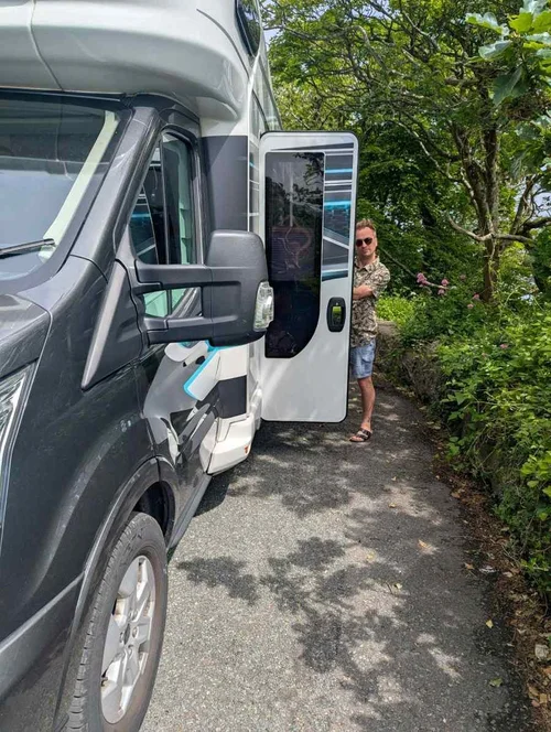 Easy access into the Swift Voyager 494 motorhome during the road trip