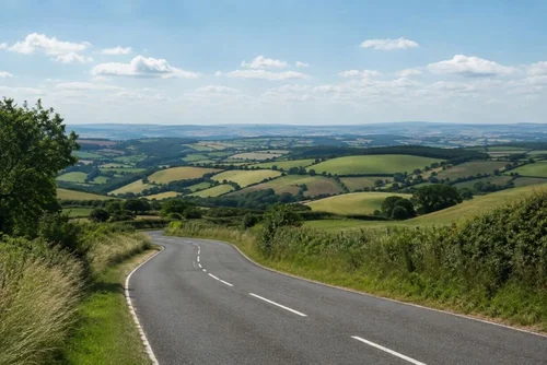 Quiet scenic road through British countryside in summer