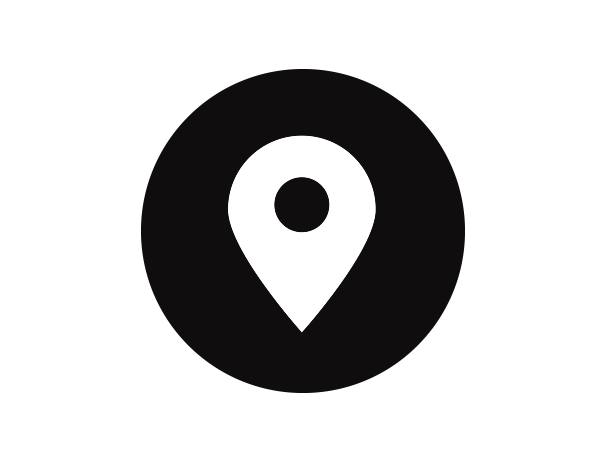 Map location icon with a white marker pin on a black background.