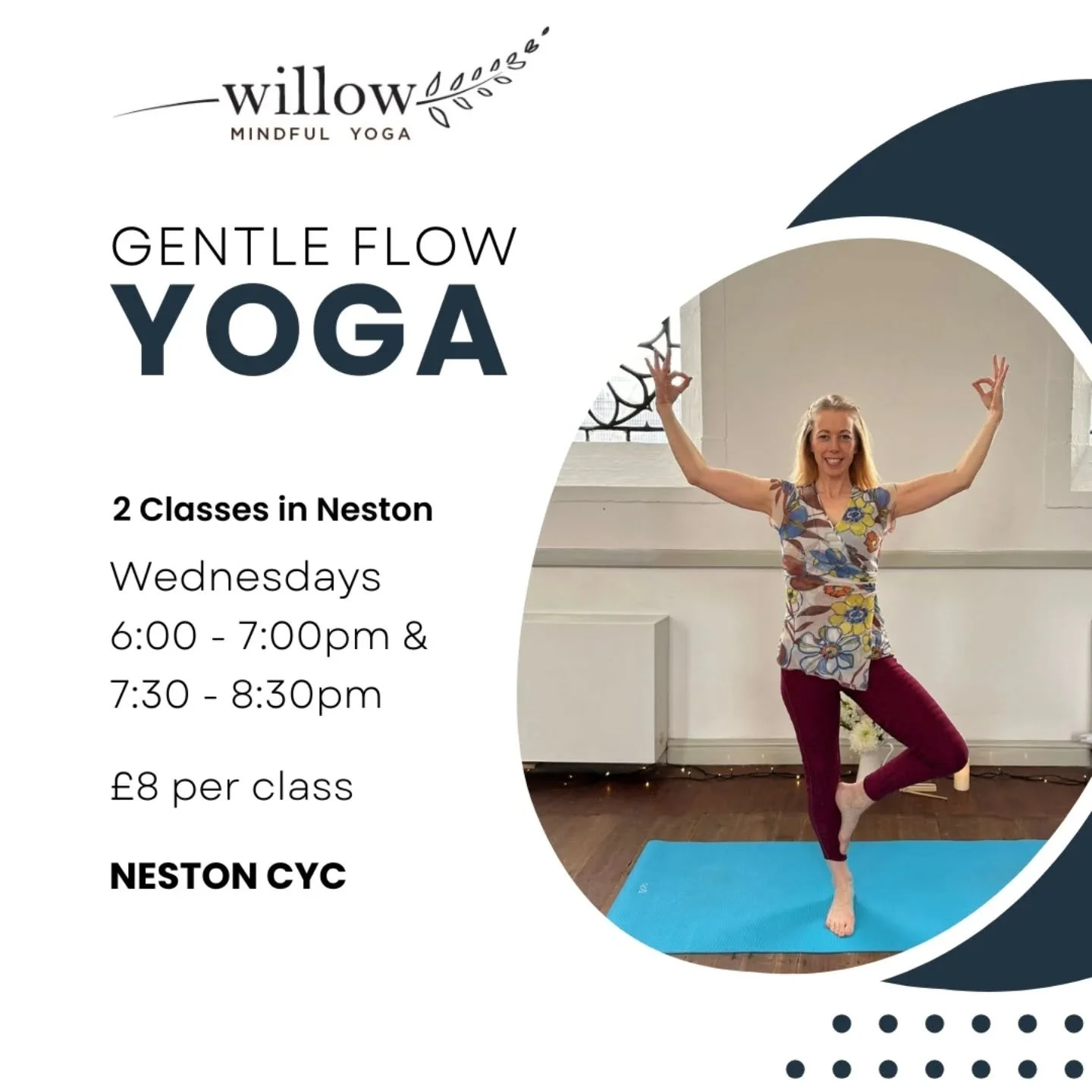 Have you been thinking of starting a new healthy hobby this new year?  Ever wanted to try yoga?  Hoping to meet some lovely new people? If so, I would love for you to come to one of my Wednesday evening gentle flow yoga classes 

The class is a gentl