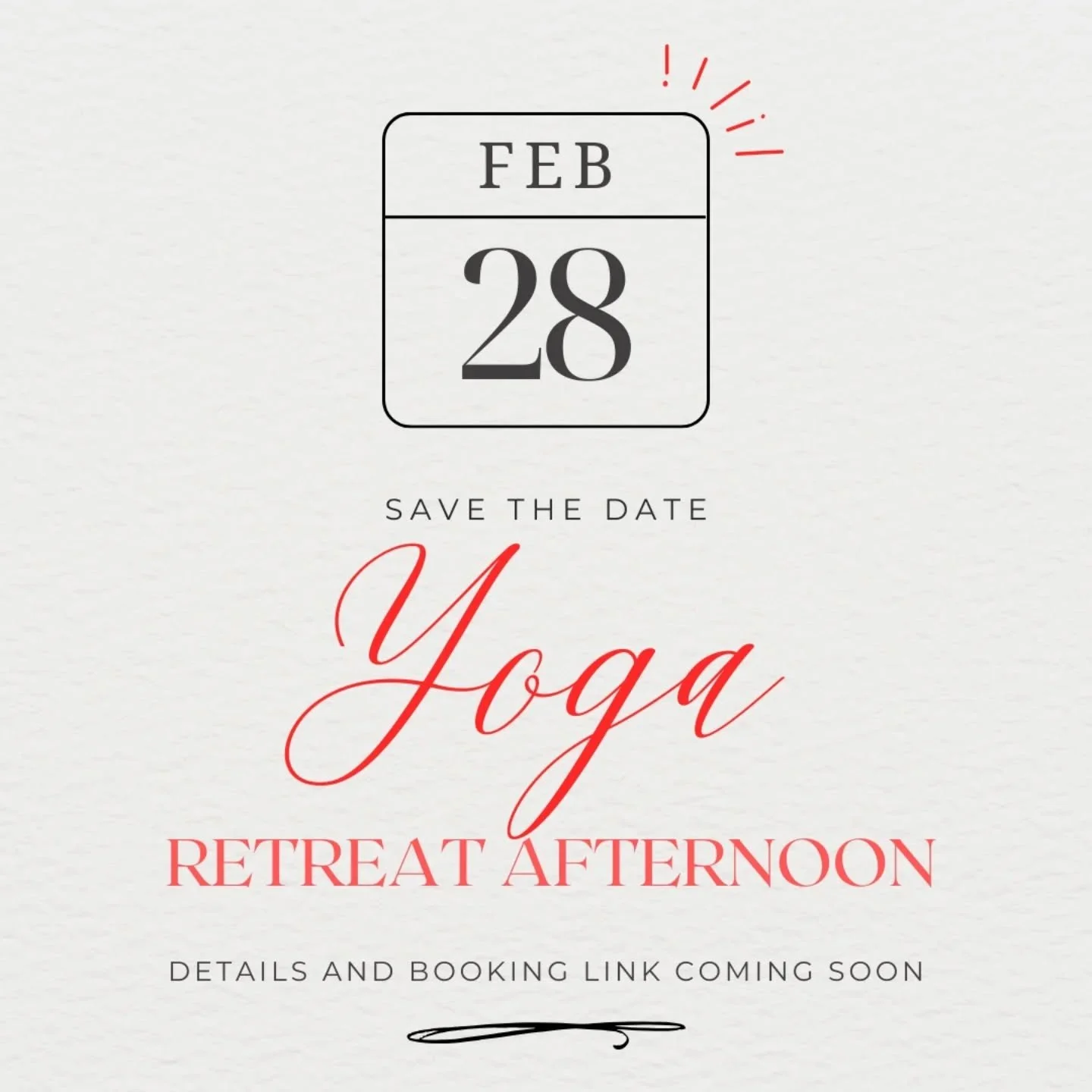 Woohoo! I have scheduled our first half day yoga and meditation retreat for 2026.  It will be 2-5:30pm, Saturday 28th February at St Thomas's Church in Parkgate.  I can't wait.

Please note the date in your diary.  I will send out details for booking