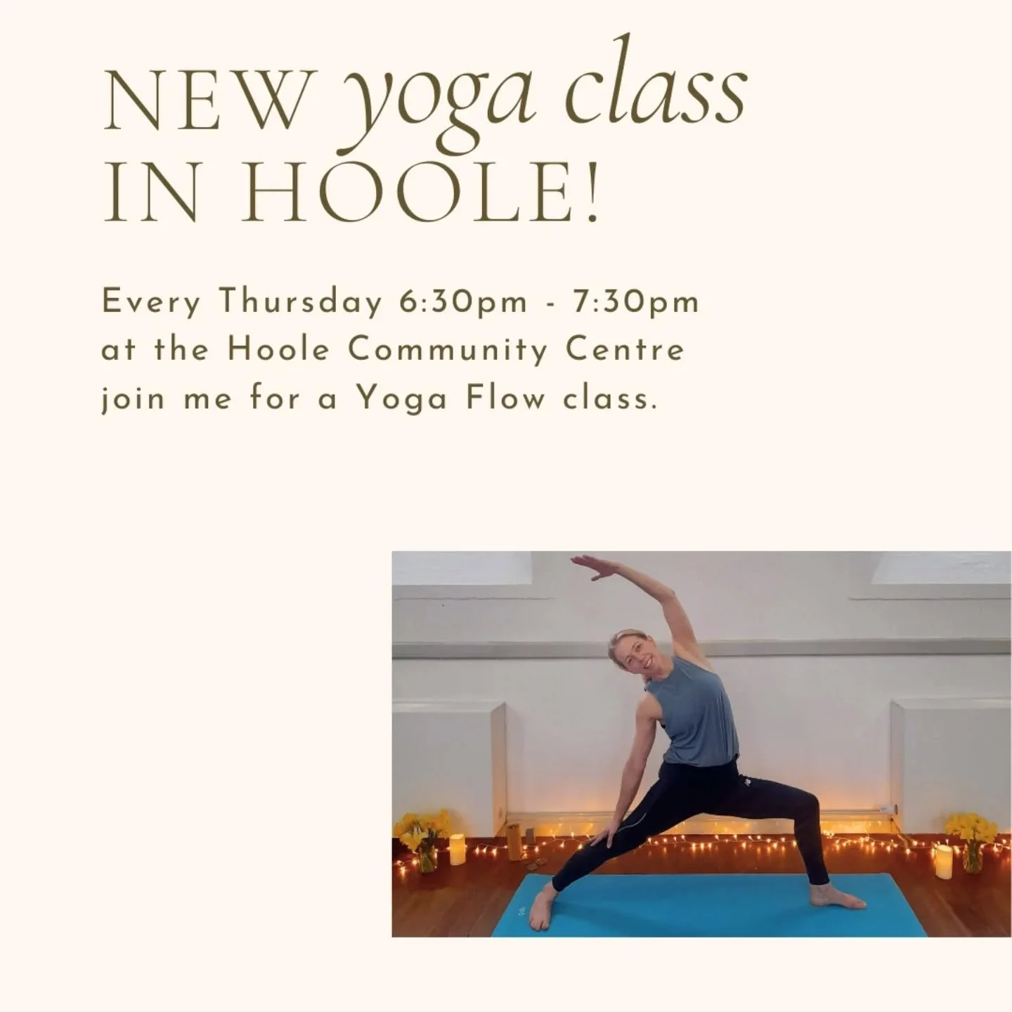 ✨ Exciting news ✨ Brand new yoga class coming to the Hoole Community Centre!

Class starts on Thursday 29th January - but you can sign up for a class now! 

Class will be every Thursday 6:30pm - 7:30pm at the Hoole Community Centre.

This will be a f