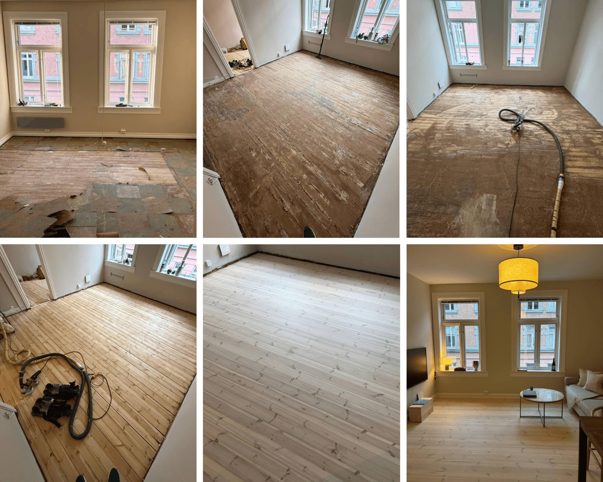 Fornyelse av furugulv som ble dekket