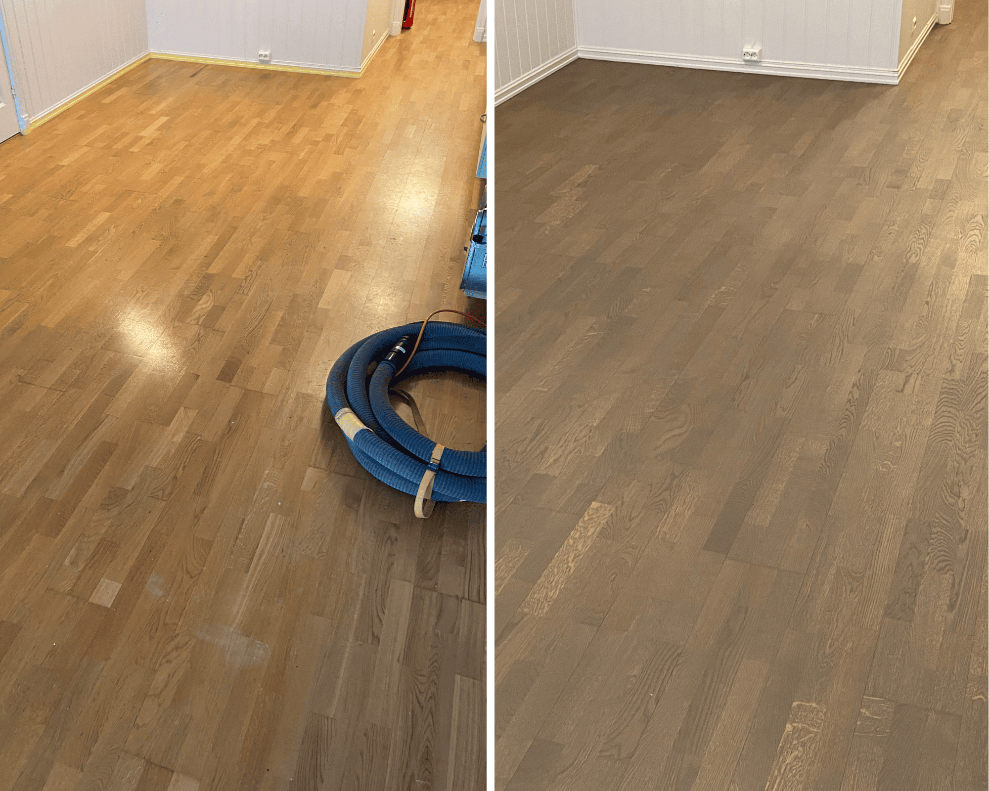 Gulvsliping av trestavsparkett i Oslo – fjerning av gul tone og slitasje