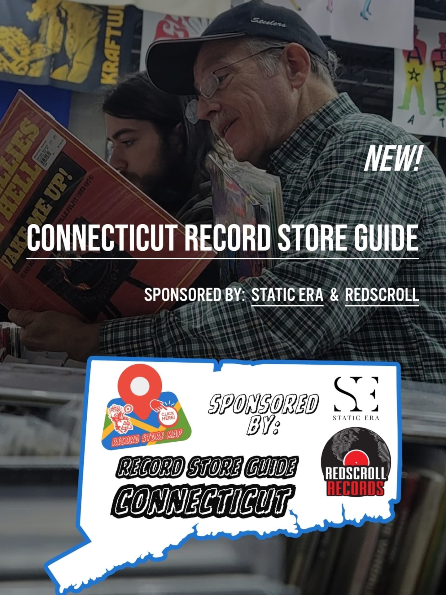 Remember yesterday when I said the Connecticut Record Store Guide would be done this month? I meant today. It's done today. A big thanks to @staticerarecords and @redscroll for sponsoring. And a shoutout to @mystic_disc for their 42 year anniversary 