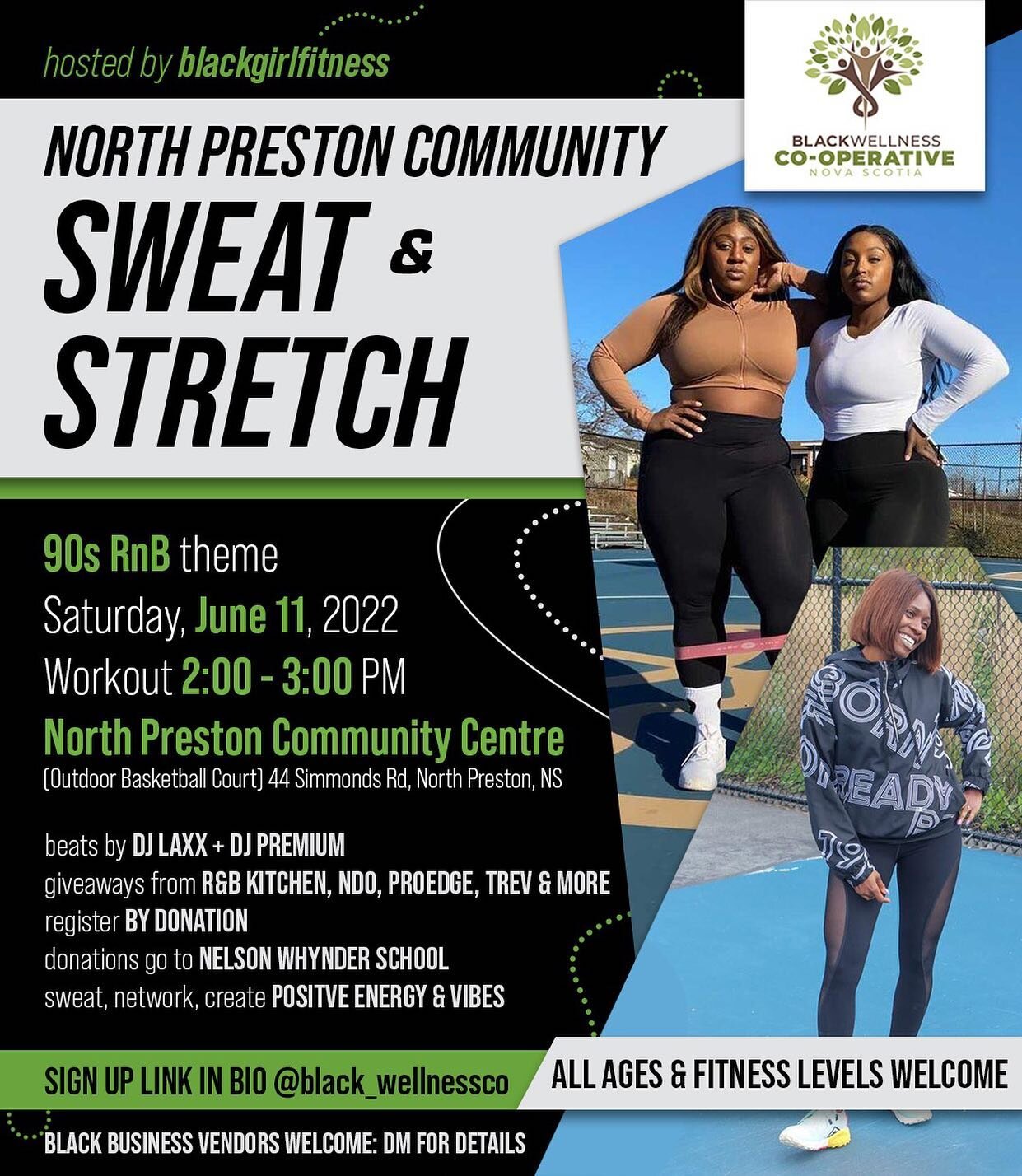 The BWC and @blackgirlfitnessns are super excited to be bringing another community workout back to the North Preston outdoor Court, Saturday June 11th at 2pm! 

We encourage everyone of all fitness levels to come out for a good time! Workout or just 