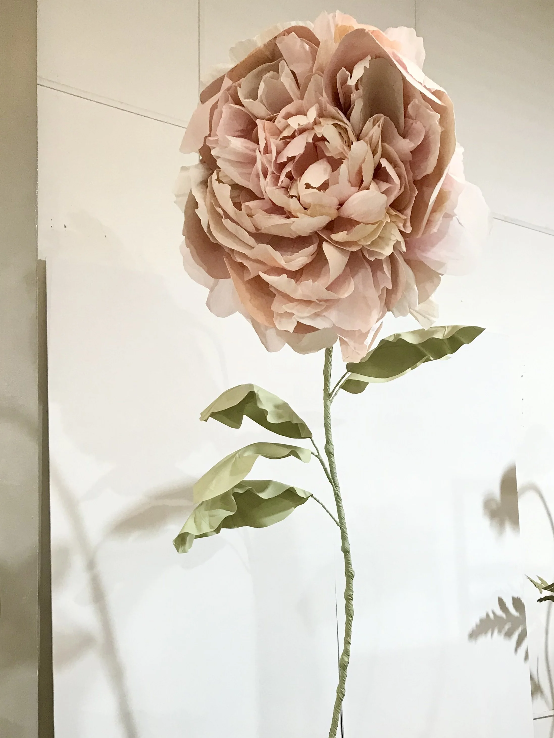 Giant peony flower, handmade from fabrics and paper by Fiona Coupe Studio