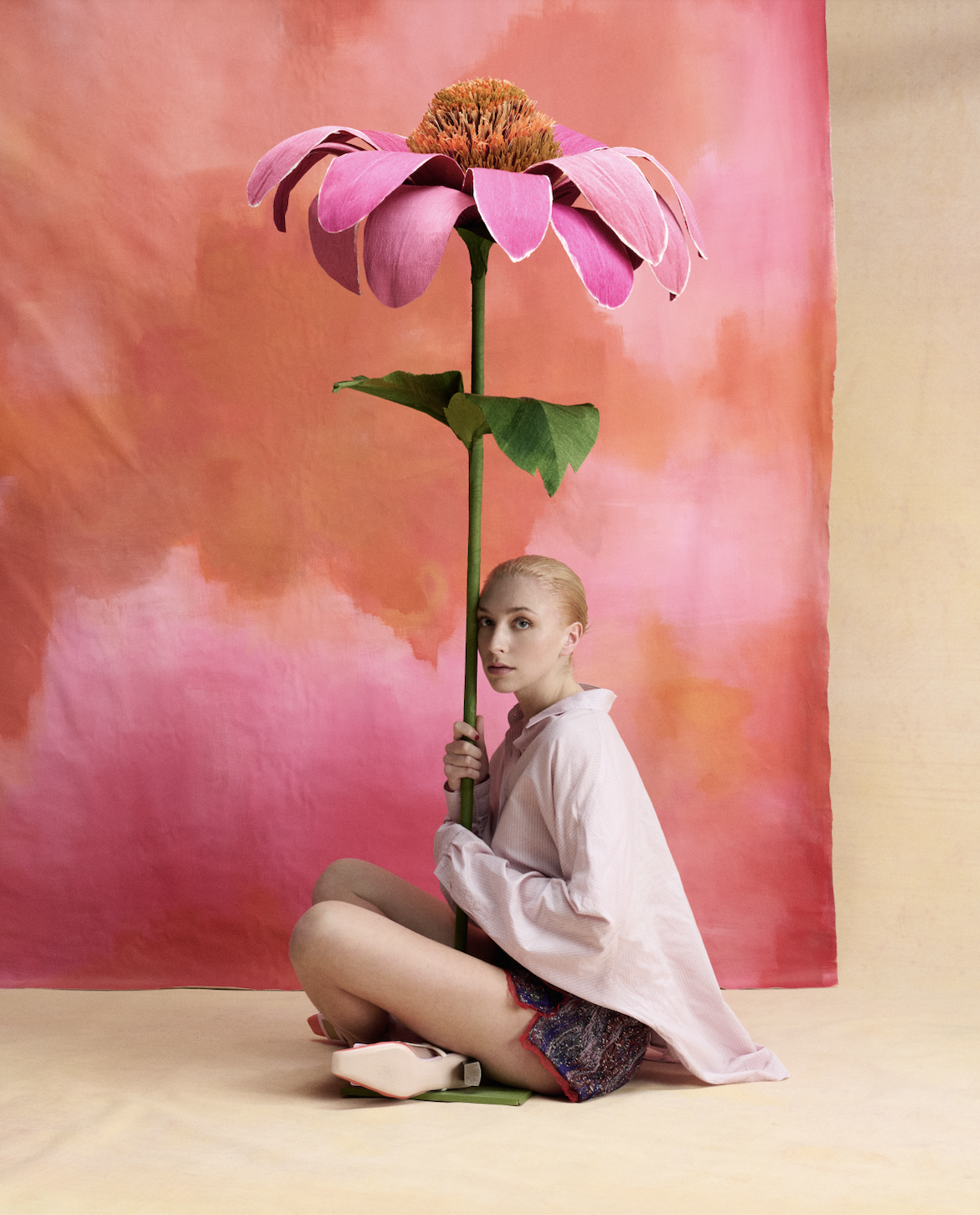 You Magazine cover shoot using giant paper flowers with Ella Lily Hyland , using paper flowers by Fiona Coupe Studio and Anna Grace Studio