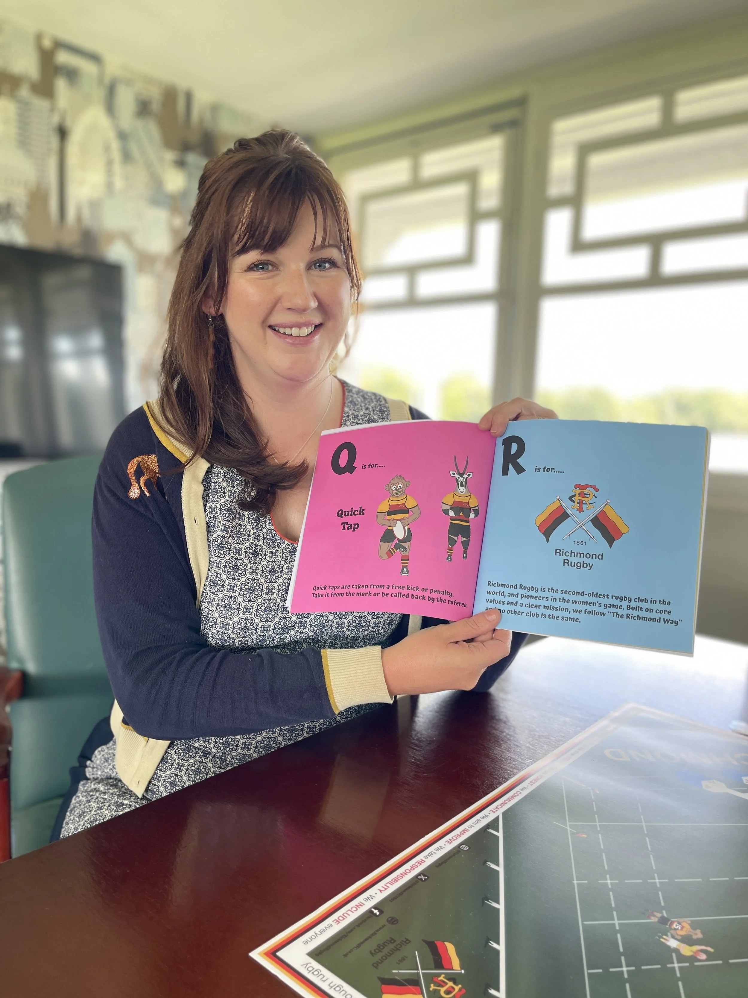 Laura Martin is Richmond Rugby's Minis Chair with their customised edition of My First Rugby Book