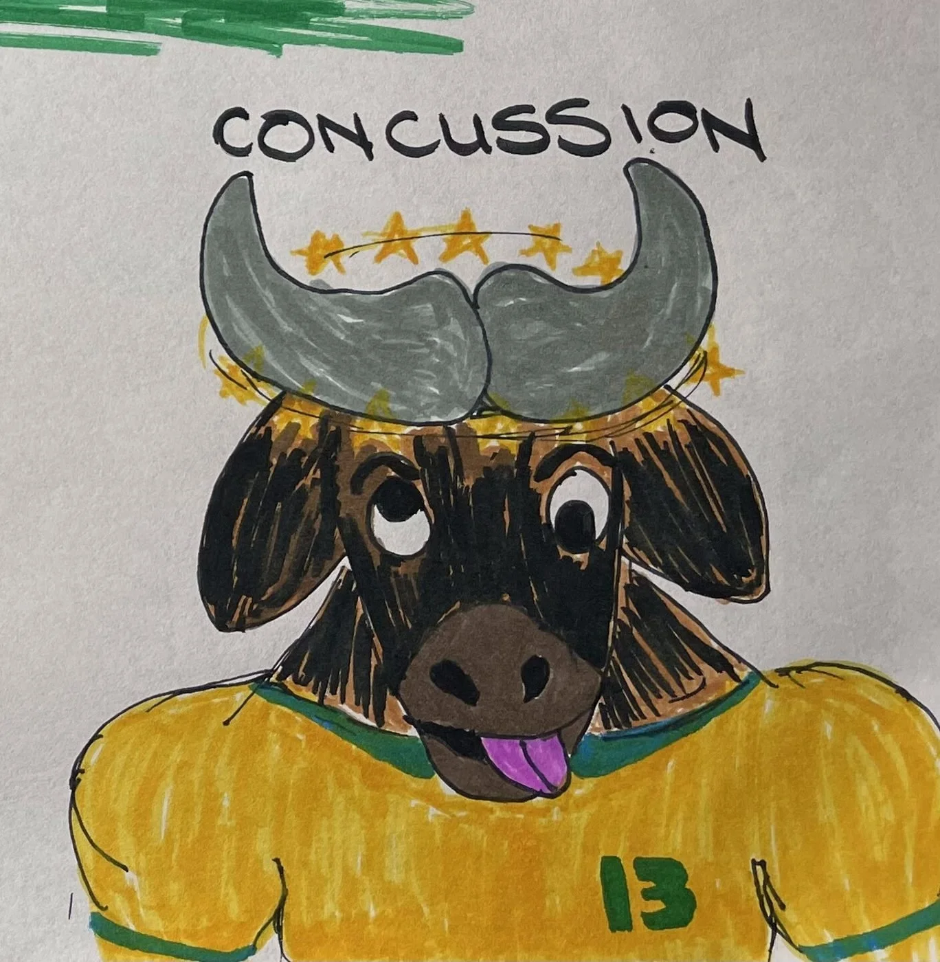 1. First sketch: Concussion in pencil and marker pens