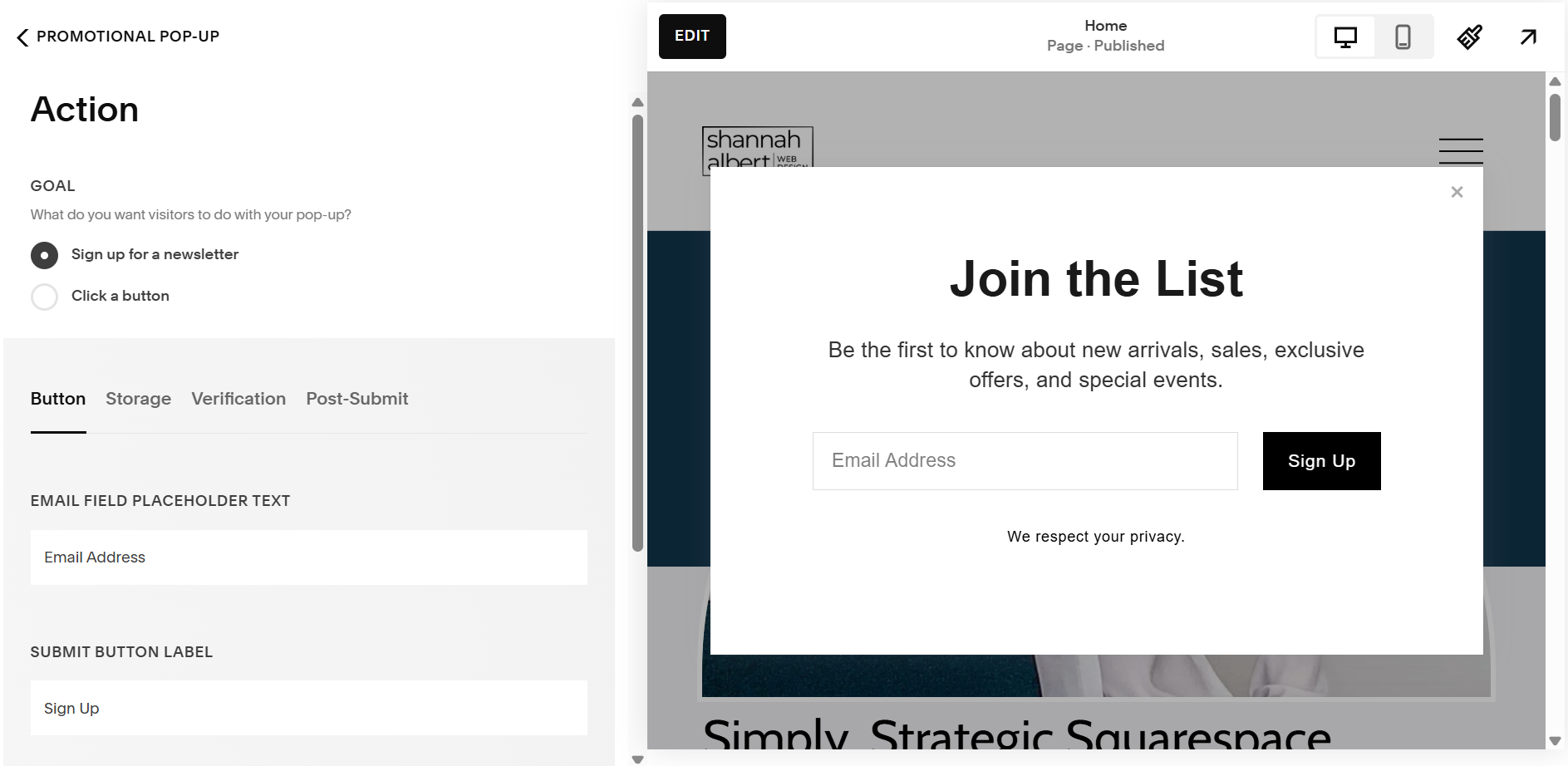 Screenshot of the action panel with gray-border