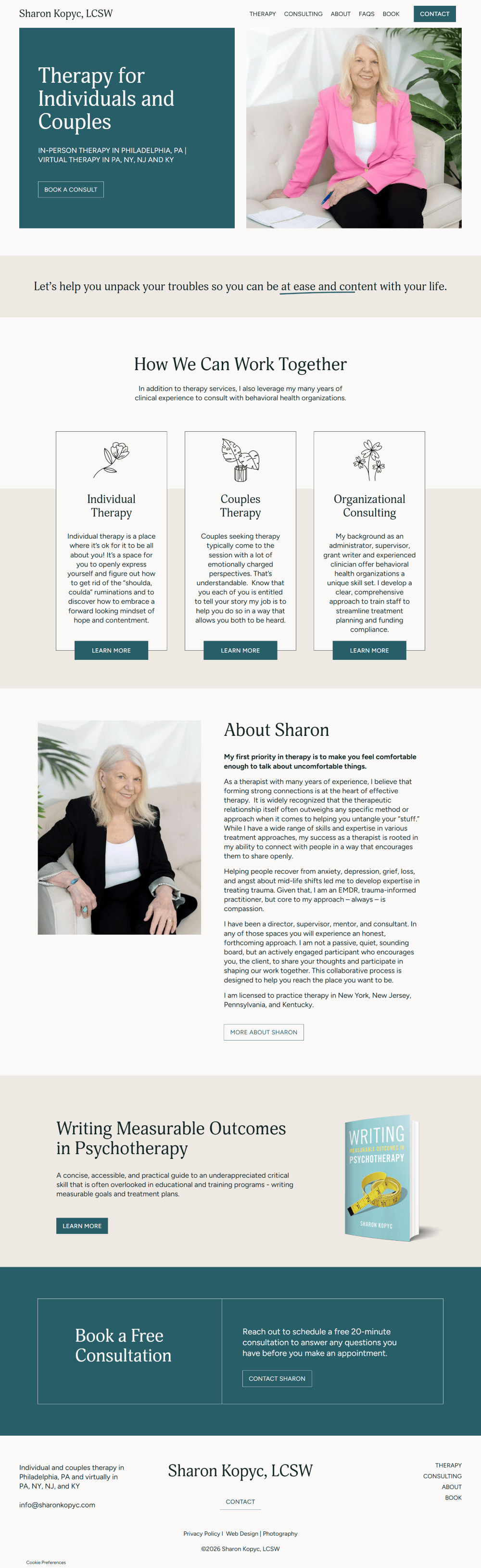 Screen shot of Sharon Kopyc's home page with gray-border