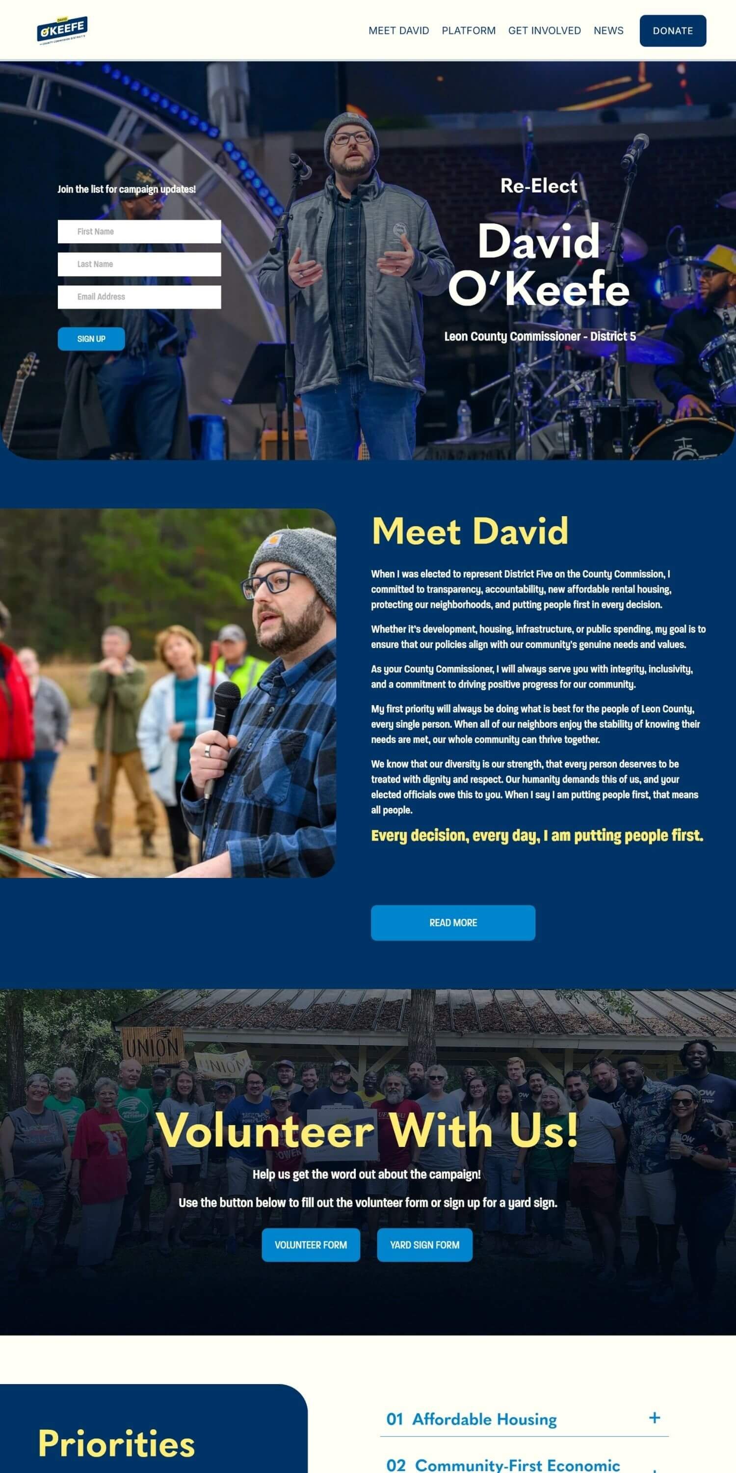 David OKeefe campaign website with gray-border