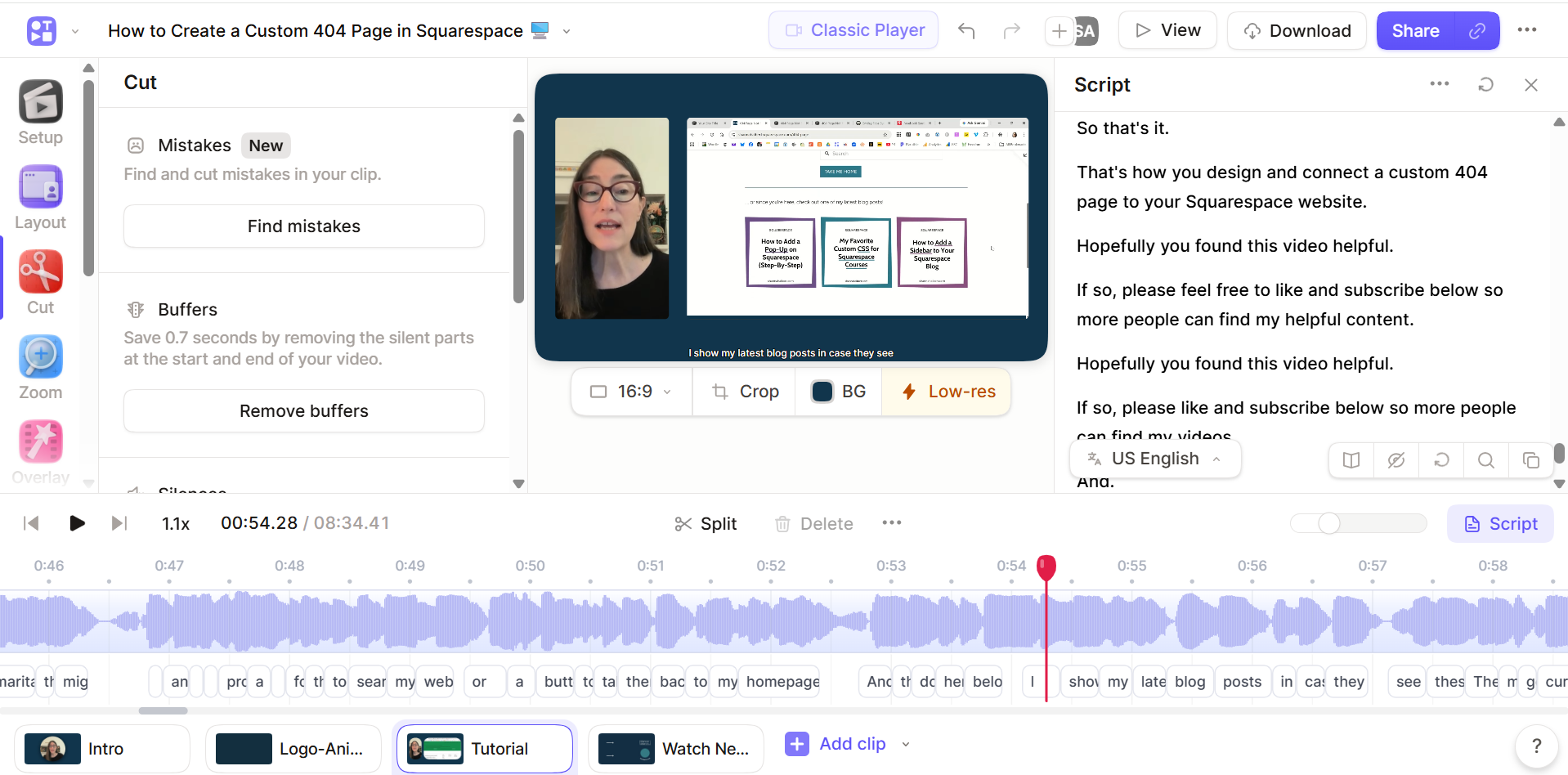 Screenshot of the Tella video editor with gray-border