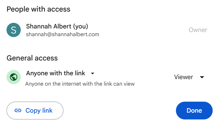 Screen shot of a Google Drive share dialog with gray-border