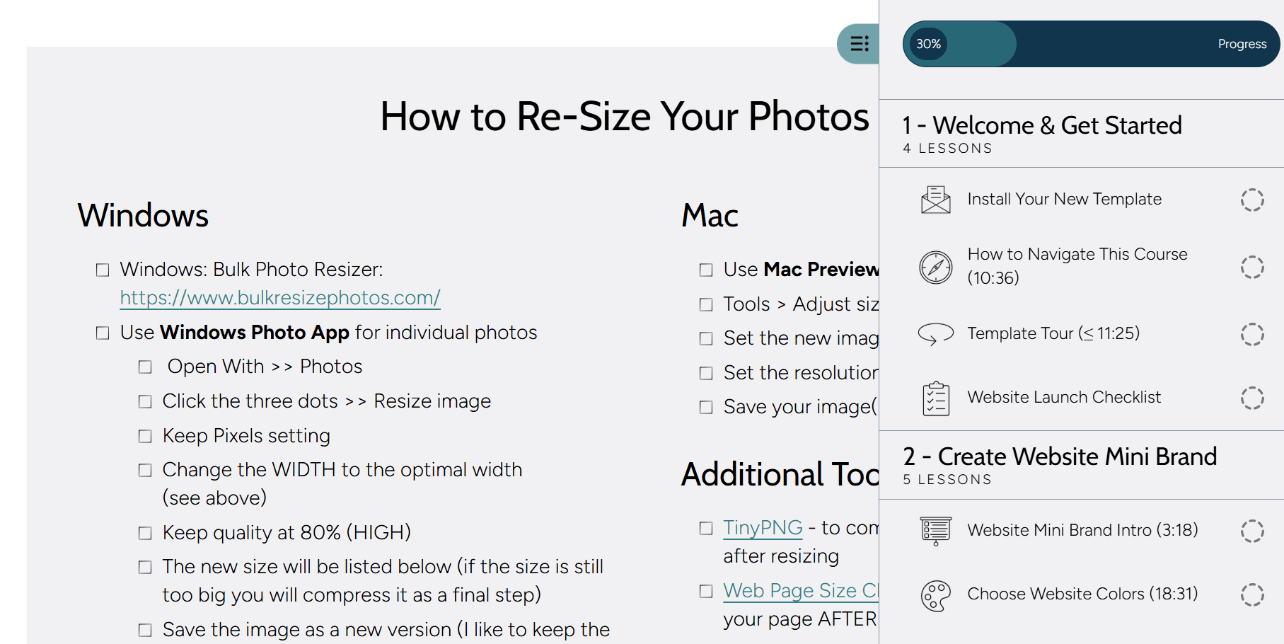 Screenshot of Squarespace Courses sidebar navigation expanded on a lesson section of the same color with a border